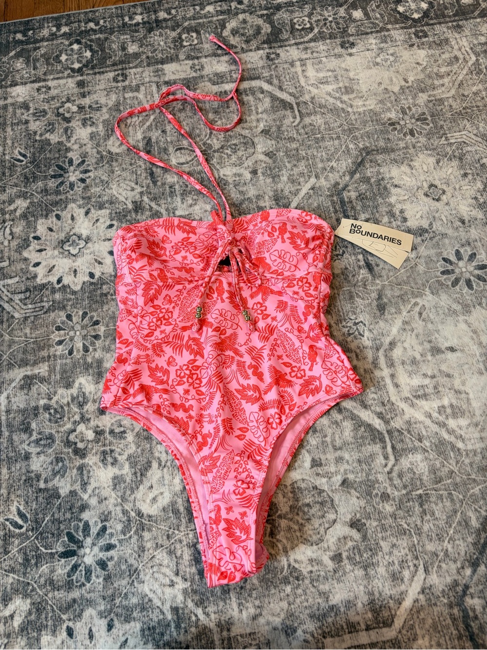 No Boundaries Coral Pink Floral Halter One-Piece Swimsuit